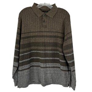 Pierre Cardin Mens Vintage Sweater Shirt Brown Ribbed Collar Size Large